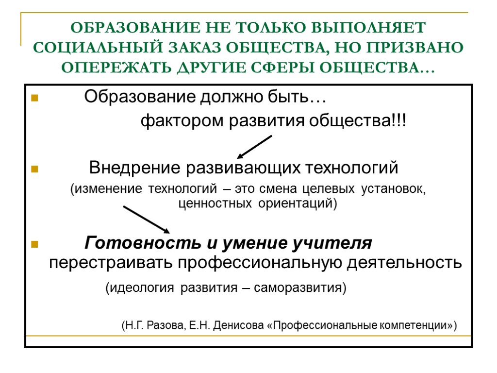 ОБРАЗОВАНИЕ НЕ ТОЛЬКО ВЫПОЛНЯЕТ СОЦИАЛЬНЫЙ ЗАКАЗ ОБЩЕСТВА, НО ПРИЗВАНО ОПЕРЕЖАТЬ ДРУГИЕ СФЕРЫ ОБЩЕСТВА… Образование